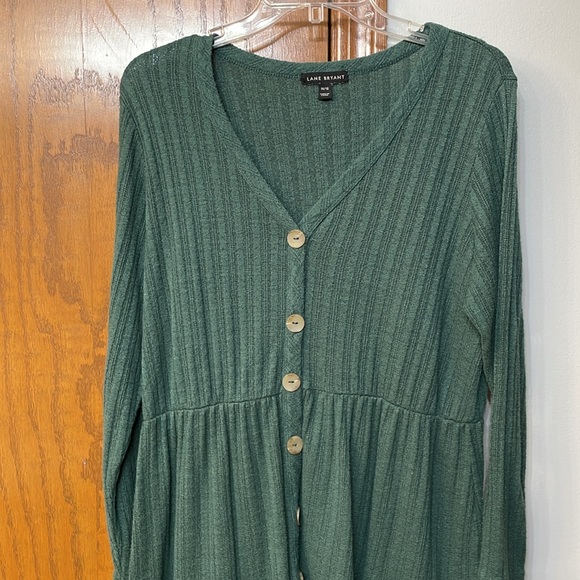 LANE BRYANT UGC Size 14/16 Green Faux Buttom Down Babydoll top shirt long sleeve - Picture 4 of 10